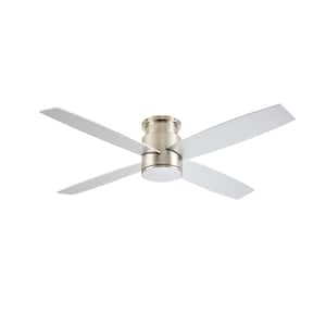 52 in. White and Silver Indoor Flush Mount DC Ceiling Fan with Integrated LED Lights, 4 Reversible Blades
