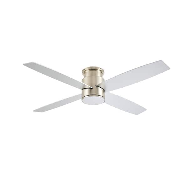 WINGBO 52 in. White and Silver Indoor Flush Mount DC Ceiling Fan with Integrated LED Lights, 4 Reversible Blades
