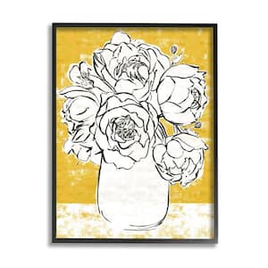 "Peony Sketch Bouquet Contrasted Distressed Yellow" by Annie Warren Framed Nature Texturized Art Print 24 in. x 30 in.