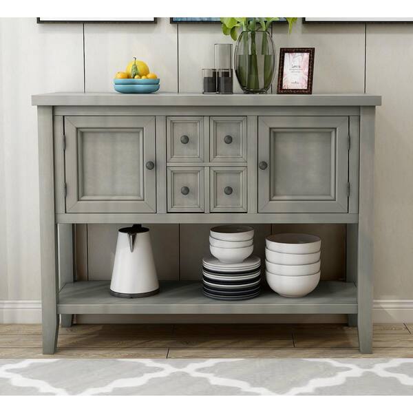 Qualfurn 46 In Rectangle Antique Gray, Console Table Cabinet Storage