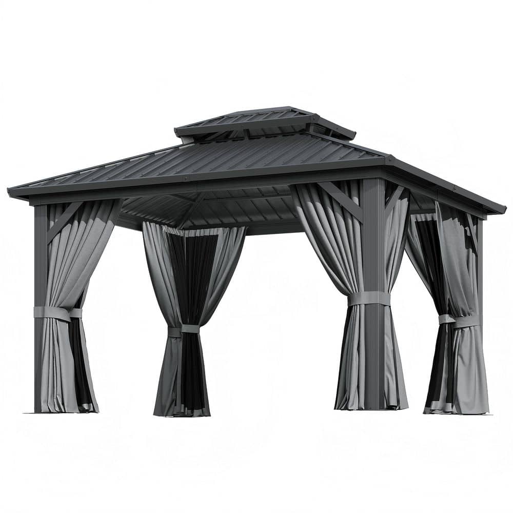 12 ft. x 12 ft. Brown Outdoor Dual-Layer Galvanized Steel Gazebo with Netting and Curtains for Garden, Patio, Lawns price history on PriceWatchPro
