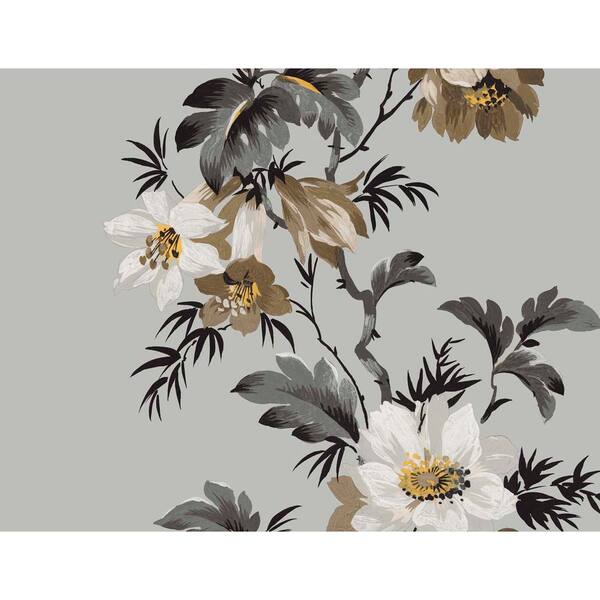 60.75 sq. ft. Lunar Grey Flower Stripe Unpasted Paper Wallpaper Roll