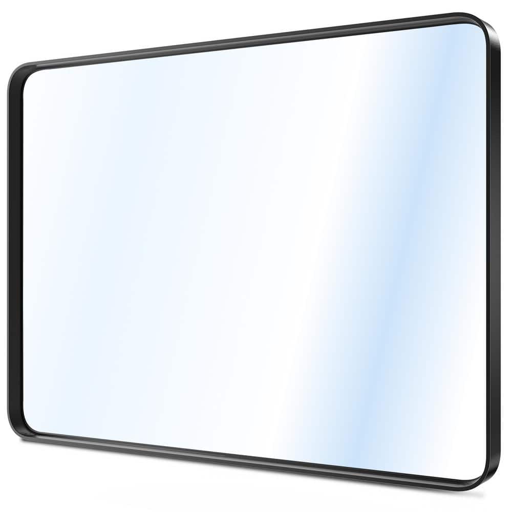 30 in. W x 40 in. H Rectangular Aluminum Alloy Framed Rounded Black Wall Mi