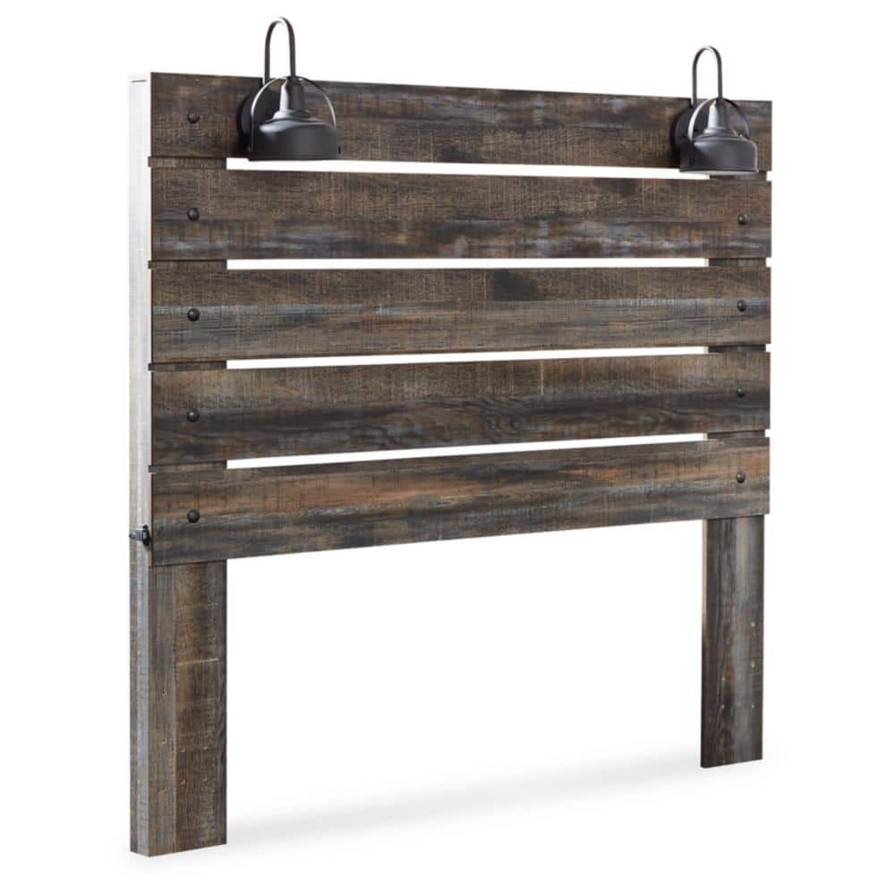 Rustic Queen Storage Bed with Built-In Sconces and USB Ports - Brown