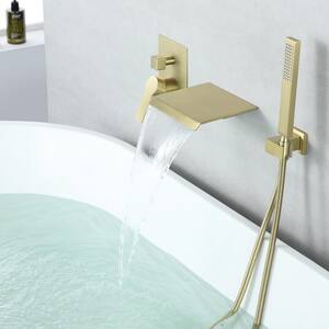 Ram Single-Handle 1-Spray Waterfall Spout Wall Mount and Shower Faucet Handheld in Brushed Gold (Valve Included)