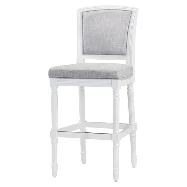 NewRidge Home Goods Charleston 31in. Bar-Height White Wood Bar Stool with Gray Upholstered Seat