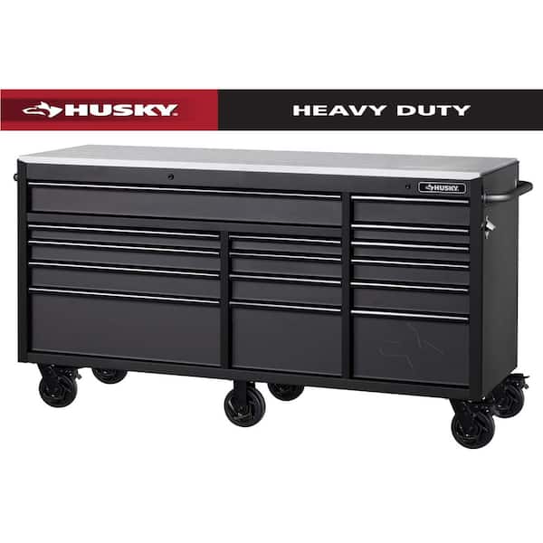 72 in. W x 24 in. D Heavy Duty 15-Drawer Mobile Workbench Cabinet Chest with Stainless Steel Top in Matte Black