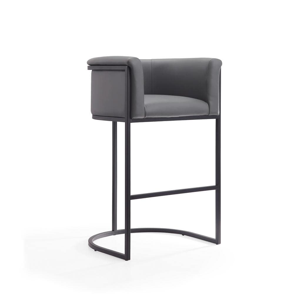 Gray Upholstered Metal Frame Barrel Bar Stool