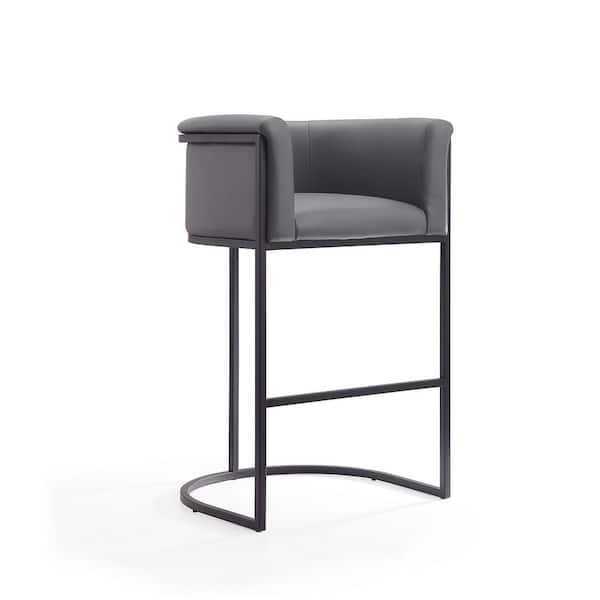Manhattan Comfort Cosmopolitan 29.5 in. Grey and Black Metal Bar Stool with Faux Leather Upholstered Seat