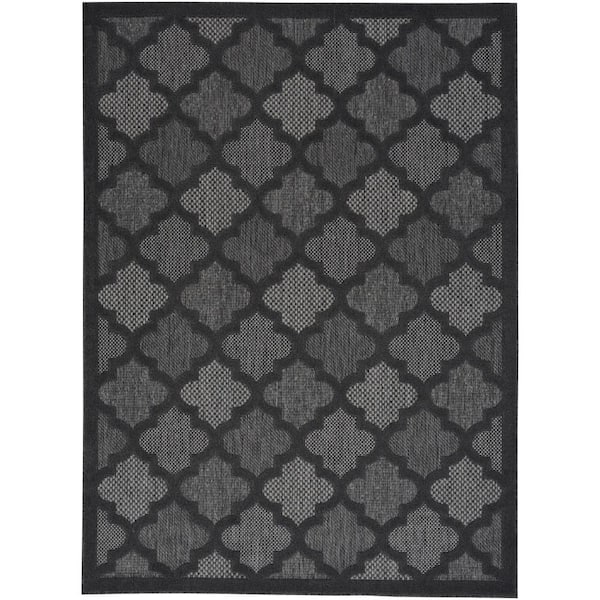 Nourison Easy Care Charcoal/Black 6 ft. x 9 ft. Geometric Contemporary Indoor Outdoor Area Rug