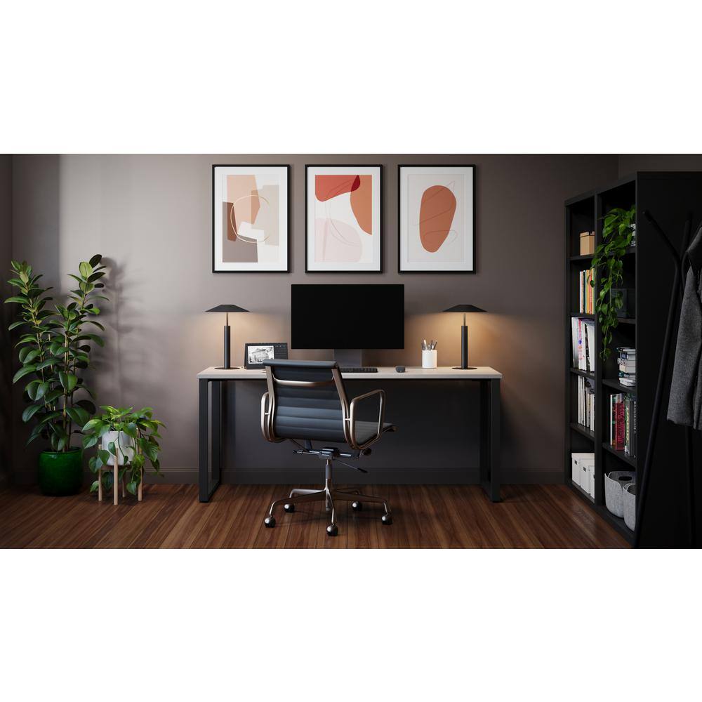 Gray Elm and Black Metal Desk with Drawer, 71"