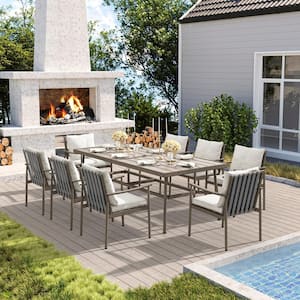 Sunset Retreat 9-Piece Aluminum Outdoor Dining Set with Light Gray Cushions