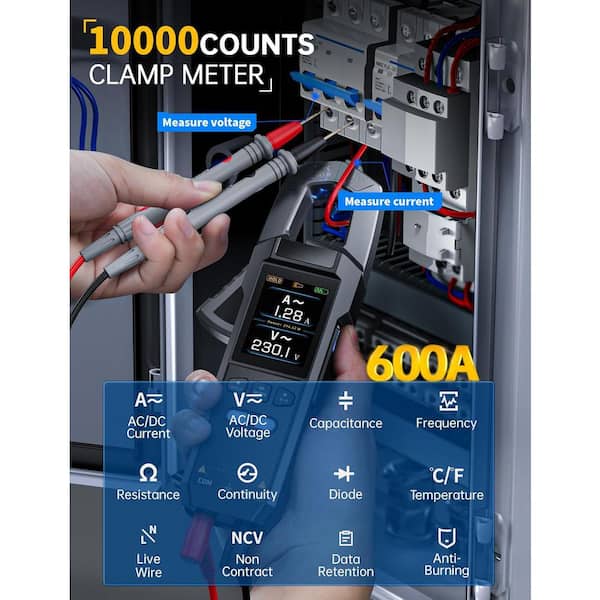 Clamp Meter Digital Multimeter DC/AC Current 6000 Counts NCV Ammeter Ohm Tester