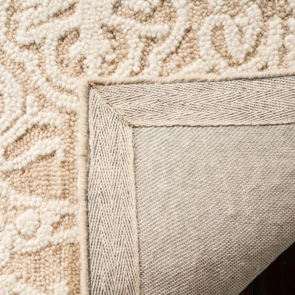Beige and Ivory Floral Hand Tufted Wool Runner Rug