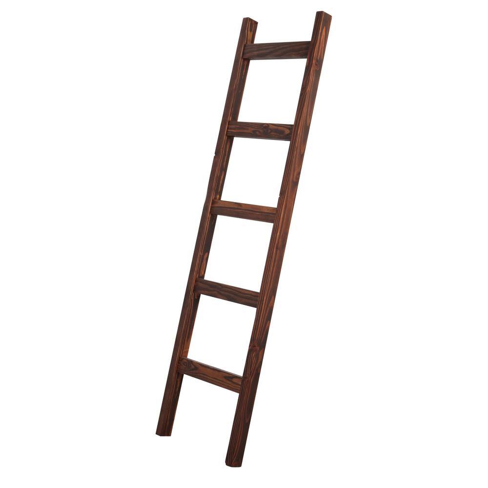 BrandtWorks 72 in. Dark Walnut Wood 5-shelf Ladder Bookcase with Open