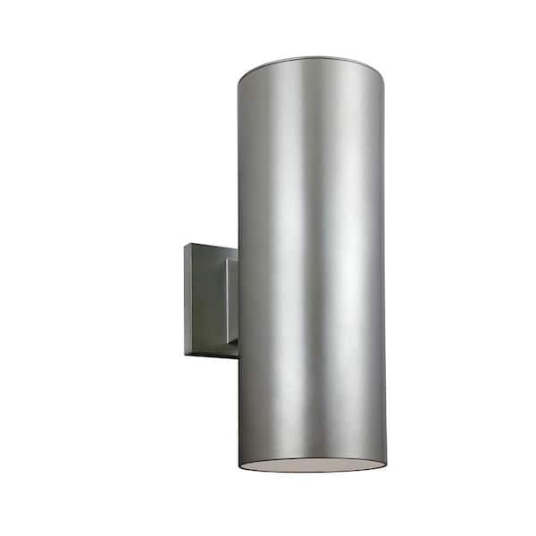 Generation Lighting Outdoor Cylinder Collection 2-Light Painted Brushed Nickel Outdoor Wall Lantern Sconce