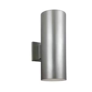 Outdoor Cylinder Collection 2-Light Painted Brushed Nickel Outdoor Wall Lantern Sconce