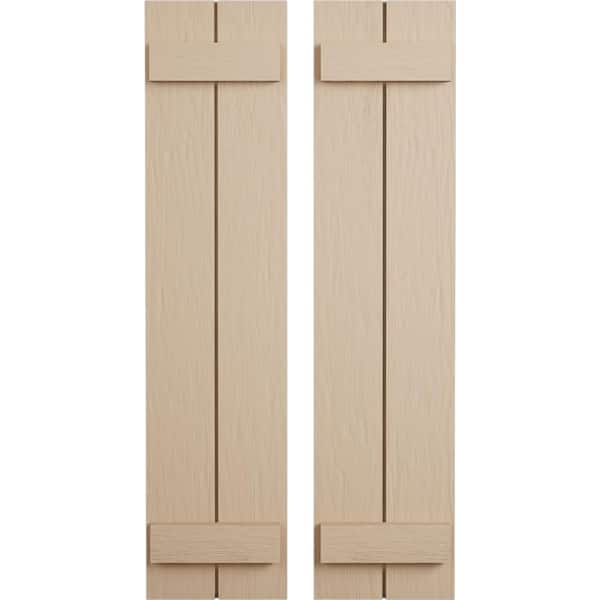 Ekena Millwork 11 in. x 52 in. Timberthane Polyurethane 2-Board Joined Board-n-Batten Rough Sawn Faux Wood Shutters Pair