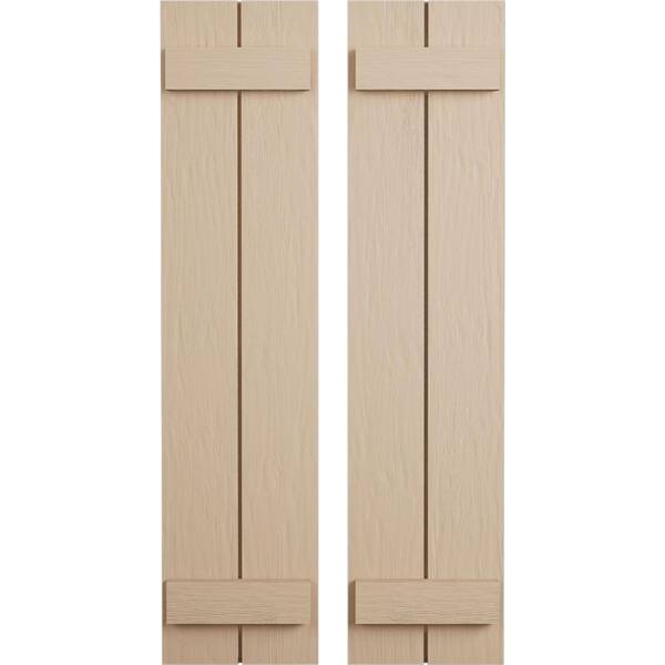 Ekena Millwork 11 in. x 54 in. Timberthane Polyurethane 2-Board Joined Board-n-Batten Rough Sawn Faux Wood Shutters Pair