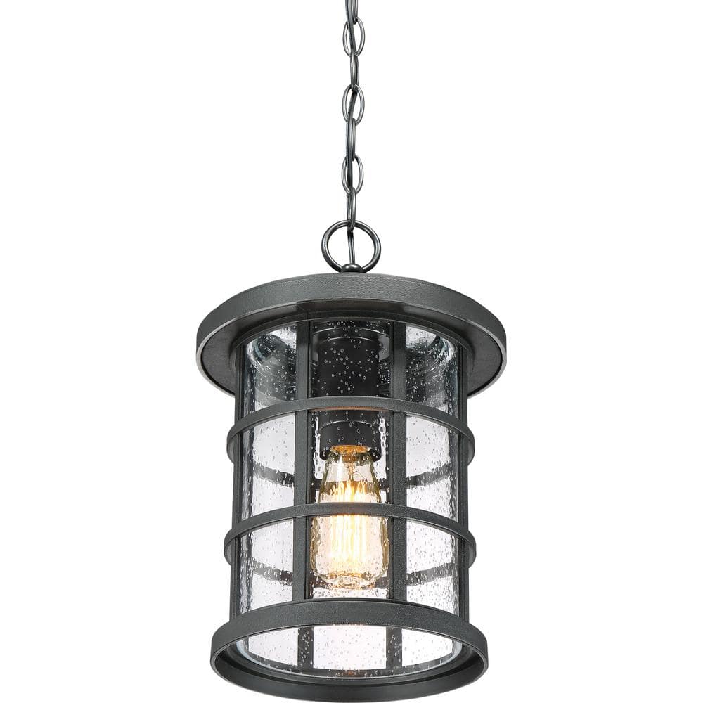 Crusade Earth Black 15.5" Outdoor Pendant with Clear Glass