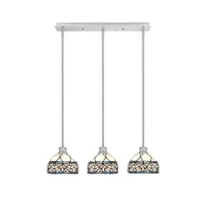 Albany 60-Watt 3-Light Brushed Nickel Linear Pendant Light with Royal Merlot Art Glass Shades and No Bulbs Included