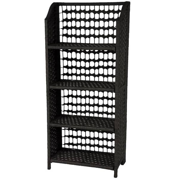 Oriental Furniture 4-Shelf Black Natural Fiber Shelving Trunk