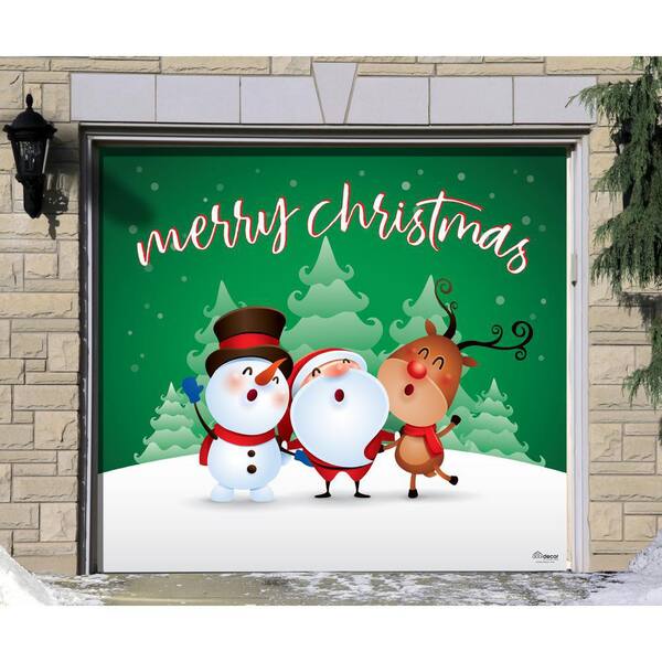 My Door Decor 7 Ft X 8 Ft Christmas Characters Merry Christmas Christmas Garage Door Decor Mural For Single Car Garage 285903xmas 012 The Home Depot