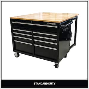 Tool Storage 46 in. W Standard Duty Black Mobile Workbench Cabinet with Solid Top Full Length Extension Table