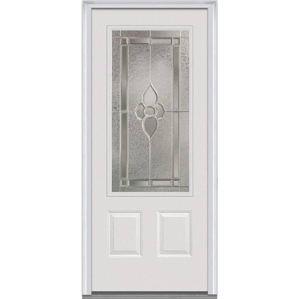 Milliken Millwork 36 in. x 80 in. Master Nouveau Left Hand 3/4 Lite Decorative Classic Primed Fiberglass Smooth Prehung Front Door