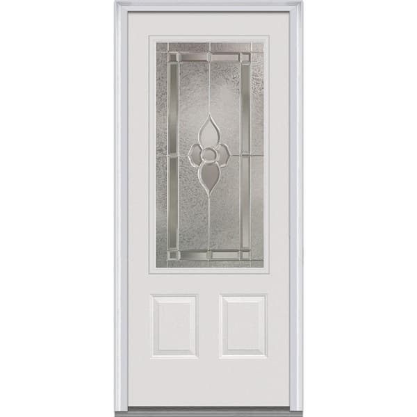 Milliken Millwork 36 in. x 80 in. Master Nouveau Right Hand 3/4 Lite Decorative Classic Primed Fiberglass Smooth Prehung Front Door