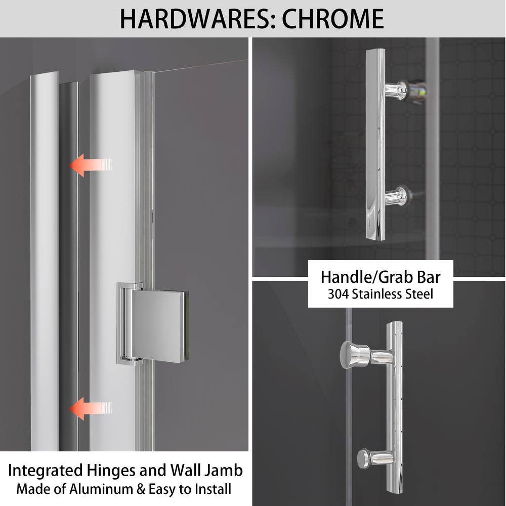 Chrome Frameless Pivot Shower Door with Clear Tempered Glass