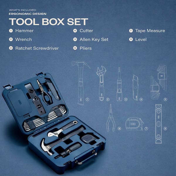 TINKR Modern 28-Piece Home Tool Kit with Tool Box and Phone Holder
