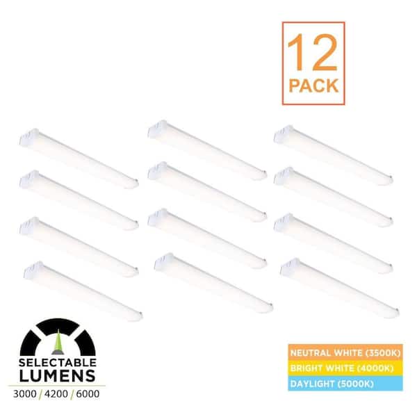 4 ft. x 6 in. 3000/4200/6000 Lumens Integrated LED Commercial White Wraparound Light Selectable (12-Pack)