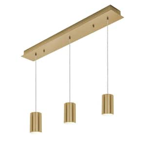 Tyke 3-Light Satin Brass Shaded Pendant Light with Satin Brass Steel Shade