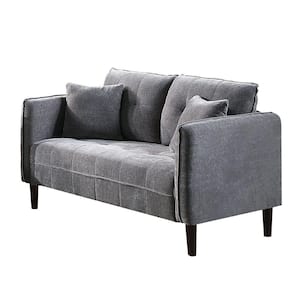 52.37 in. Gray Solid Chenille 2-Seater Loveseat with Rounded Curved Arms and Biscuit Tufting