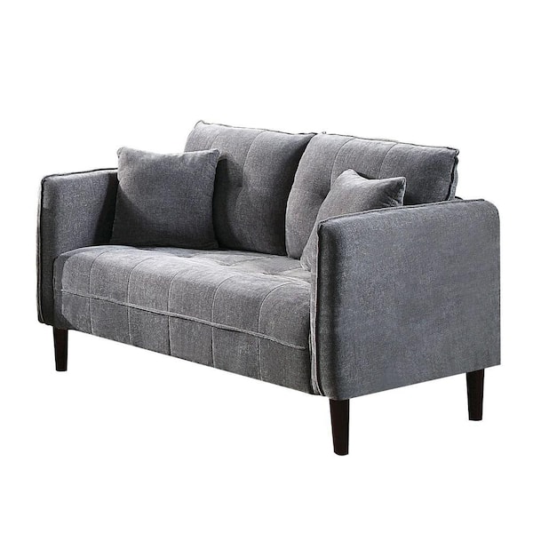 Benjara 52.37 in. Gray Solid Chenille 2-Seater Loveseat with Rounded Curved Arms and Biscuit Tufting