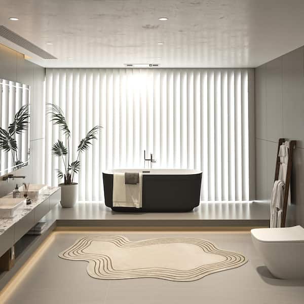 59 in. x 30 in. Acrylic Freestanding Soaking Bathtub in Gloss Black with Brushed Nickel Overflow and Pop-Up Drain