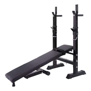 Black Adjustable Folding Multifunctional Workout Station Adjustable Workout Bench with Squat Rack