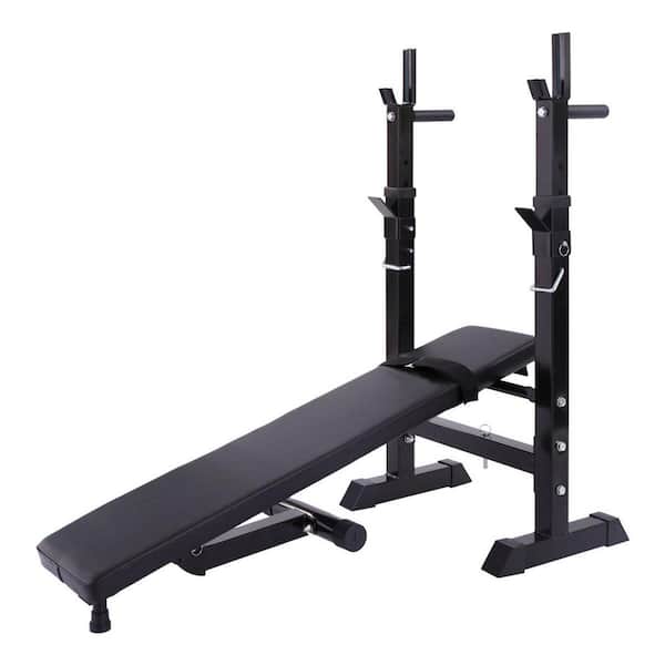 Amucolo Black Adjustable Folding Multifunctional Workout Station Adjustable Workout Bench with Squat Rack