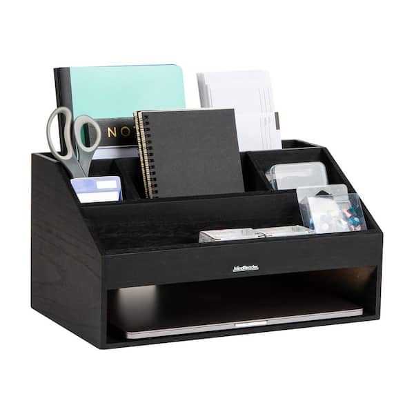 Black 9.5 in. W x 8.5 in. H Desk Organizer, File Storage, Accessory Holder, Cord Management Wood, Black