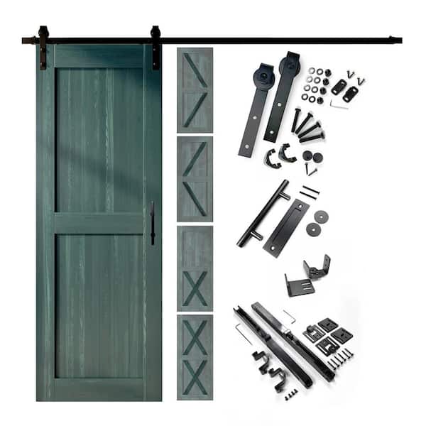HOMACER 32 in. x 80 in. 5 in. 1 Design Royal Pine Solid Pine Wood Interior Sliding Barn Door Hardware Kit, Non-Bypass