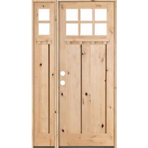 50 in. x 96 in. Craftsman Knotty Alder 6-Lite with DS Unfinished Right-Hand Inswing Prehung Front Door w/Left Sidelite