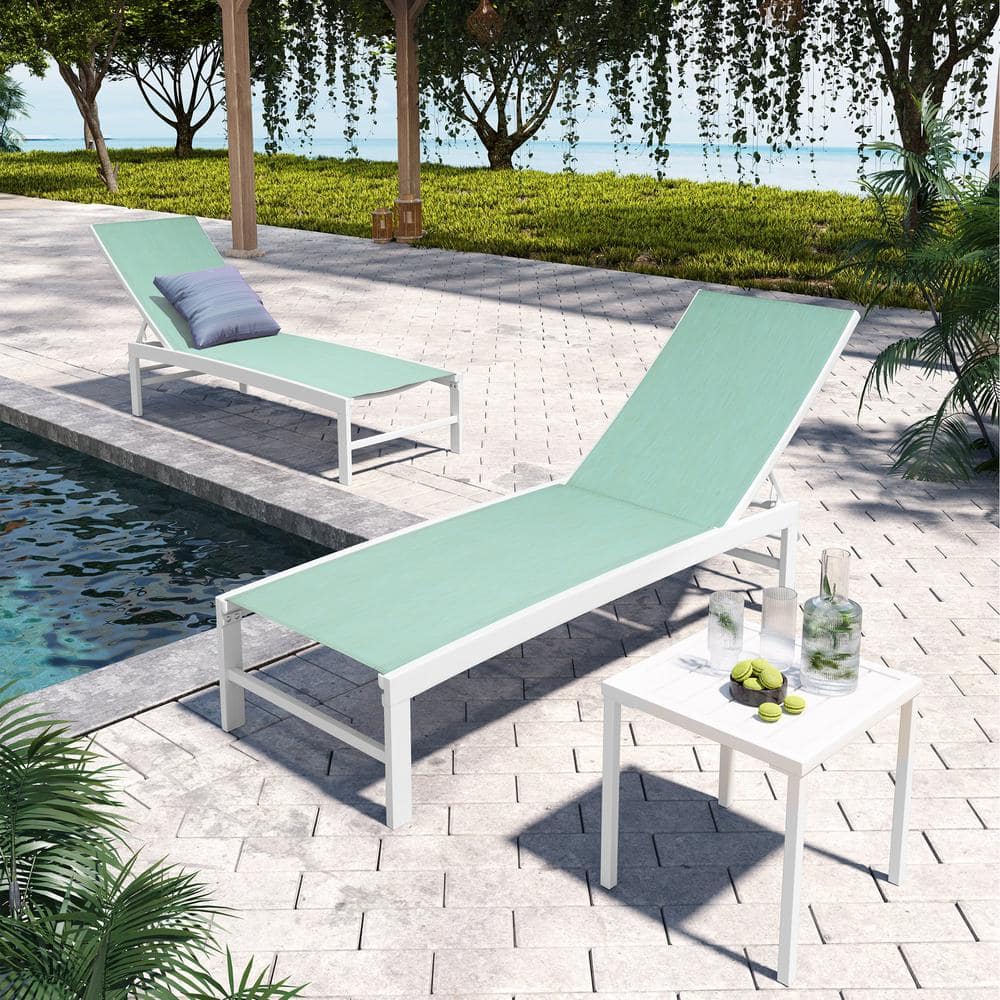 Pellebant 3-Piece Adjustable Aluminum Outdoor Chaise Lounge in Green ...