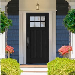 Regency 32 in. x 80 in. 6-Lite Top Lite Clear Glass LHOS Onyx Stain Mahogany Fiberglass Prehung Front Door