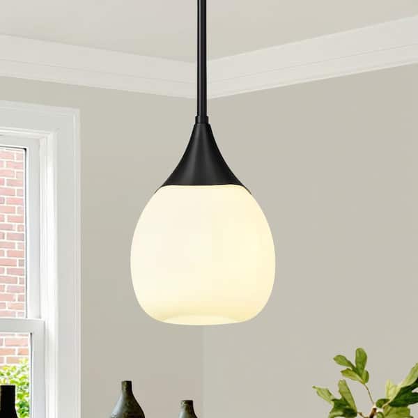 6 in. 60-Watt 1 Light Modern Black Mini Pendant Light With Glass Globe Shade Hanging Light Fixture For Kitchen Island