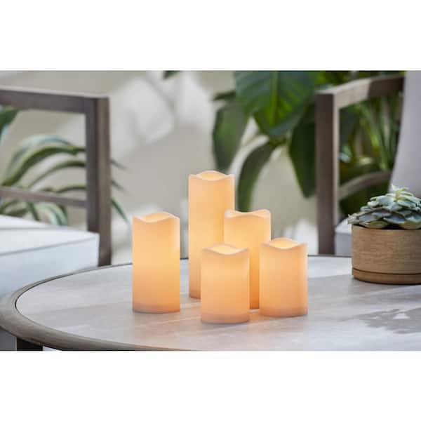 Hampton Bay S/5 Bisque Outdoor LED Candles with Timer Feature, Remote Ready