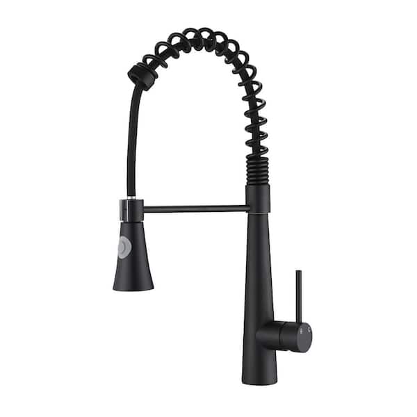 Single Handle 19.7 in. Pull Down Sprayer Kitchen Faucet with 360° Swivel Spout 1 Hole Kitchen Sink Taps in Matte Black