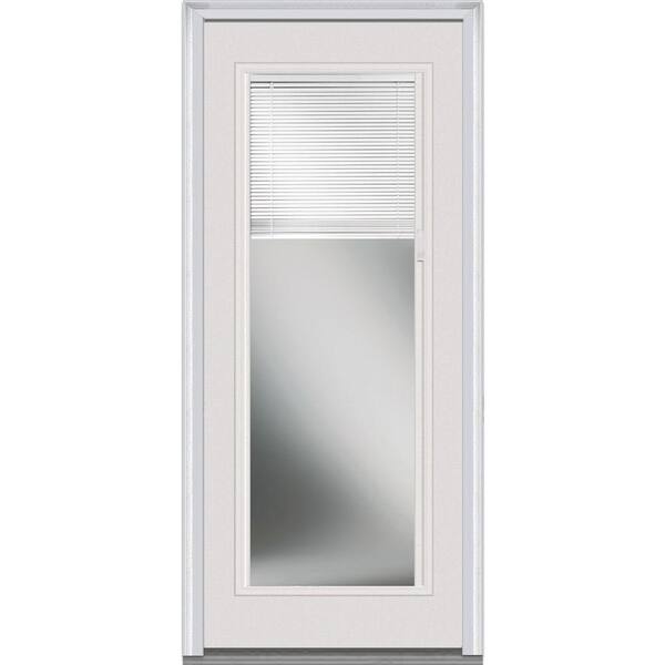 Milliken Millwork 32 in. x 80 in. Internal Mini Blinds Clear Glass Full Lite Primed White Steel Prehung Front Door