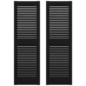 12 in. x 55 in. Louvered Vinyl Exterior Shutters Pair in Black