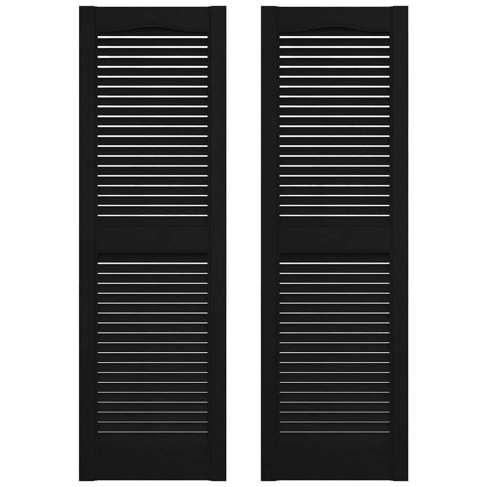 12 in. W x 60 in. H Builders Edge  Standard Cathedral Top Center Mullion  Open Louver Shutters  Includes Matching Installation Spikes  002 - Black